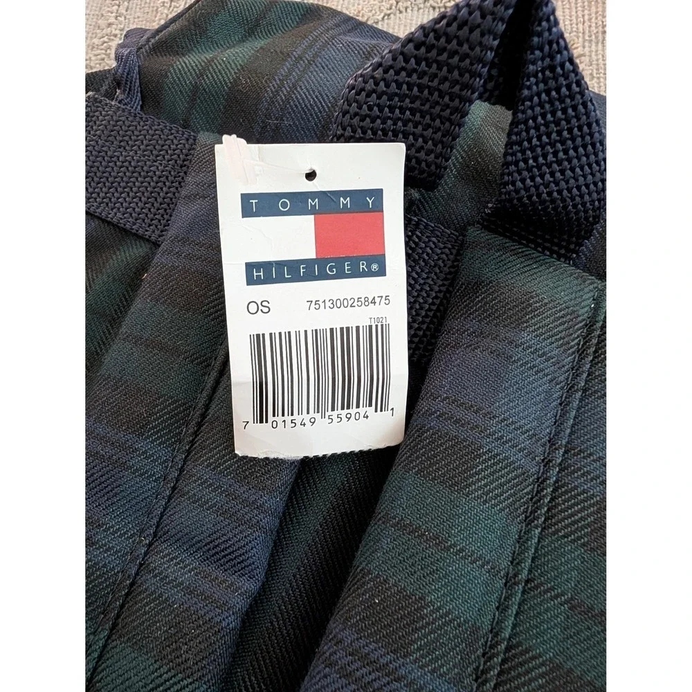 Vintage Tommy Hilfiger Spell Out Drawstring Cinch Backpack Navy Blue Green Plaid Vintage Tommy Hilfiger Spell Out Drawstring Cinch Backpack  main image 2